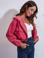 Drawstring Hooded Zip Up Jacket with Pockets - Trendsi