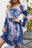 Tie-Dye Square Neck Flounce Sleeve Dress - Flyclothing LLC
