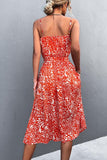 Printed Spaghetti Strap Decorative Button Belted Dress - Trendsi
