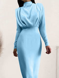 Ruched Turtleneck Long Sleeve Dress - Trendsi - Flyclothing LLC