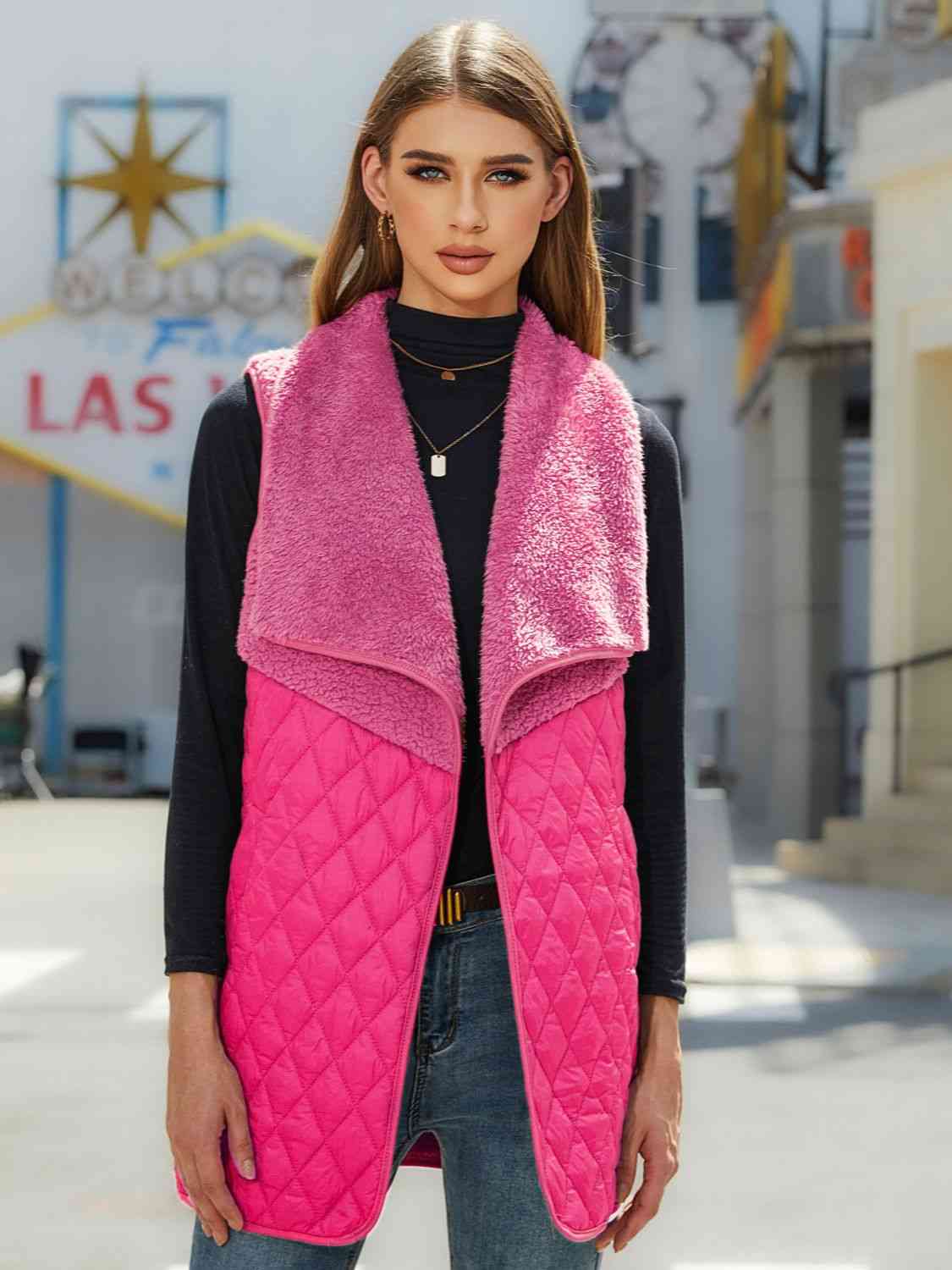 Open Front Collared Vest - Trendsi - Flyclothing LLC
