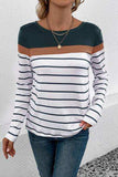 Striped Round Neck Long Sleeve T-Shirt - Trendsi - Flyclothing LLC