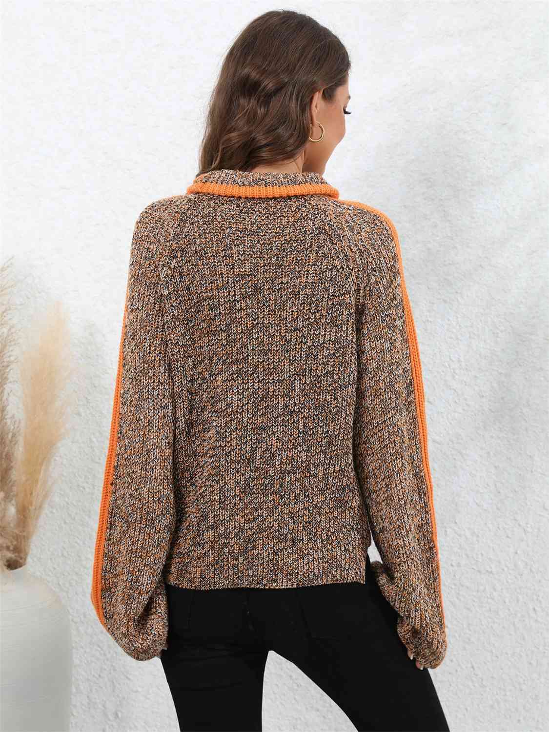 Heathered Turtleneck Long Sleeve Sweater - Trendsi - Flyclothing LLC