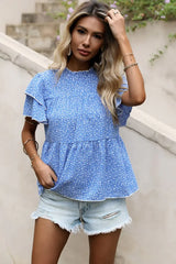 Ditsy Floral Layered Flutter Sleeve Blouse - Trendsi - Flyclothing LLC