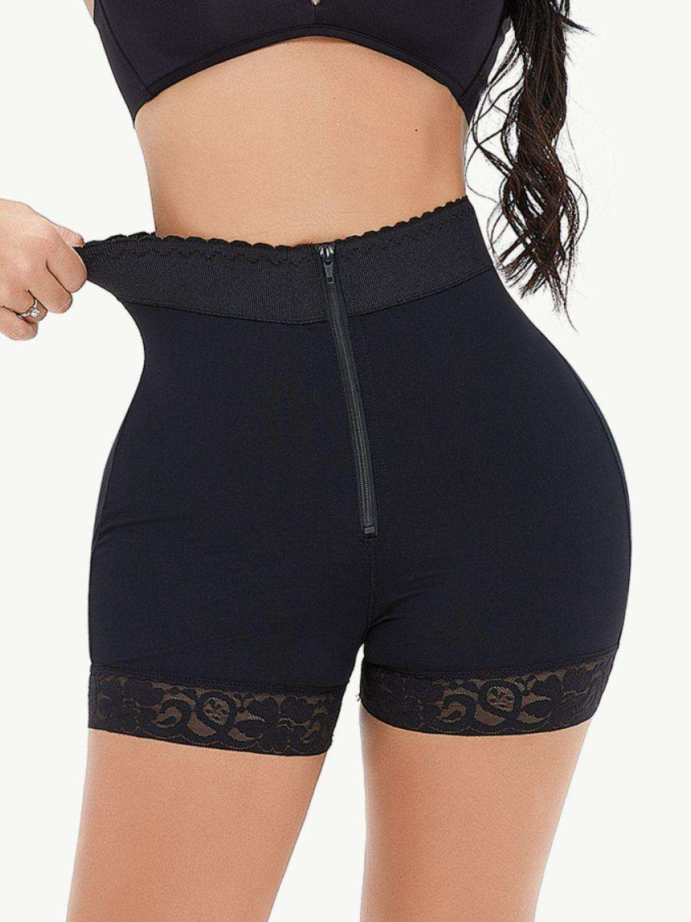 Full Size Zip-Up Lace Trim Shaping Shorts - Trendsi - Flyclothing LLC