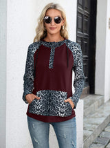Leopard Raglan Sleeve Hoodie - Trendsi - Flyclothing LLC