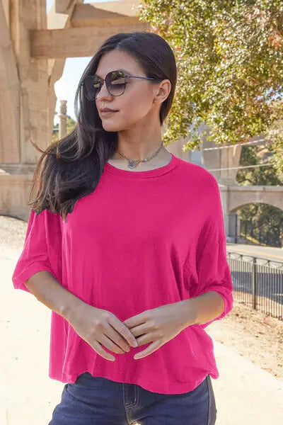 Basic Bae Full Size Round Neck Drop Shoulder T-Shirt - Trendsi - Flyclothing LLC