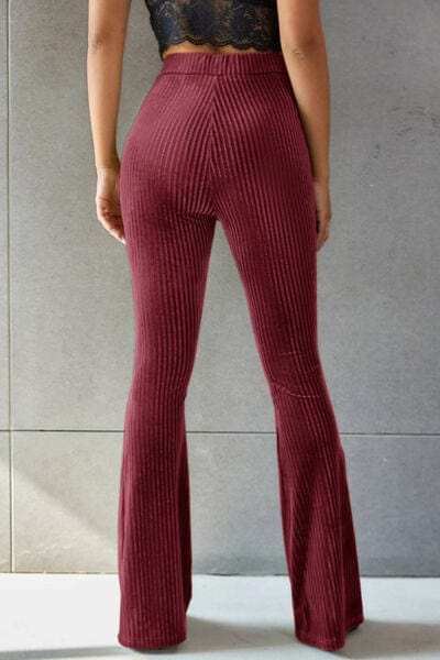 Ribbed High Waist Flare Pants - Trendsi - Flyclothing LLC
