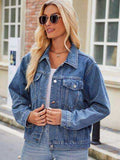 Pocketed Collared Neck Denim Jacket - Trendsi - Flyclothing LLC