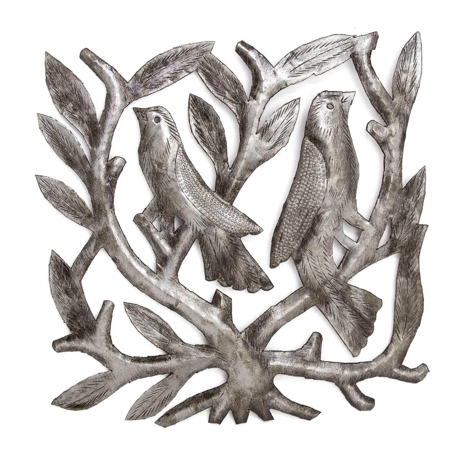 Pair of Square Tree of Life Haitian Steel Drum Wall Art - Haitian Artisans
