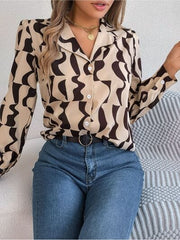 Printed Button Up Long Sleeve Shirt - Trendsi