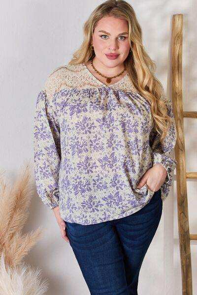 Hailey & Co Full Size Lace Detail Printed Blouse - Trendsi - Flyclothing LLC