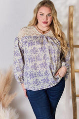 Hailey & Co Full Size Lace Detail Printed Blouse - Trendsi