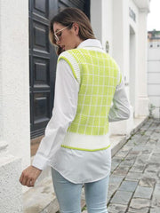 Plaid V-Neck Sweater Vest - Trendsi