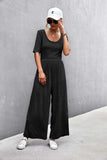 Scoop Neck Half Sleeve Wide Leg Jumpsuit - Trendsi - Flyclothing LLC