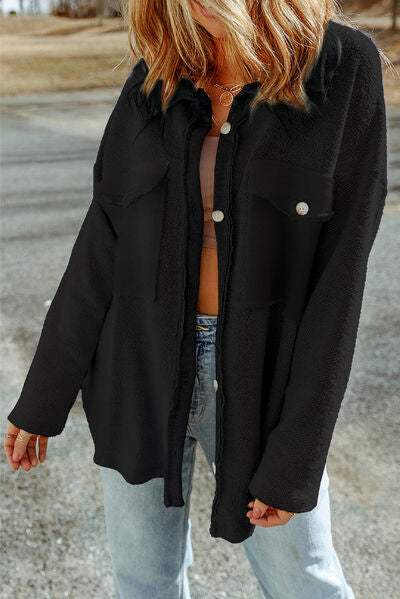 Pocketed Button Up Droppped Shoulder Jacket - Trendsi - Flyclothing LLC