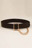 PU Leather Wide Belt with Chain - Trendsi