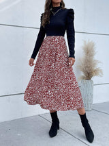 Printed Mock Neck Puff Sleeve Midi Dress - Trendsi - Flyclothing LLC