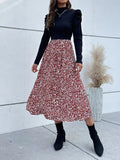 Printed Mock Neck Puff Sleeve Midi Dress - Trendsi