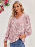 Printed V-Neck Lantern Sleeve Blouse - Trendsi - Flyclothing LLC