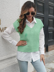 Cable-knit V-Neck Sweater Vest - Trendsi