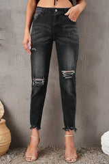 Stylish Distressed Cropped Jeans - Flyclothing LLC
