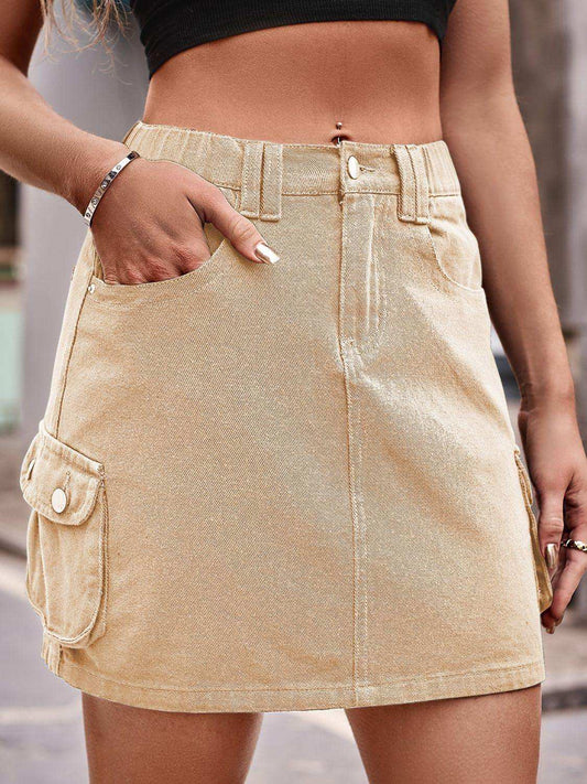 Denim Mini Skirt with Pockets - Trendsi - Flyclothing LLC