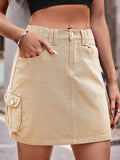 Denim Mini Skirt with Pockets - Trendsi
