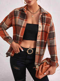 Plaid Collared Neck Button Down Jacket - Trendsi - Flyclothing LLC