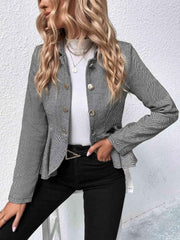 Ruffle Hem Collared Blazer - Trendsi