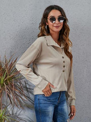 Half Button Dropped Shoulder Blouse - Trendsi