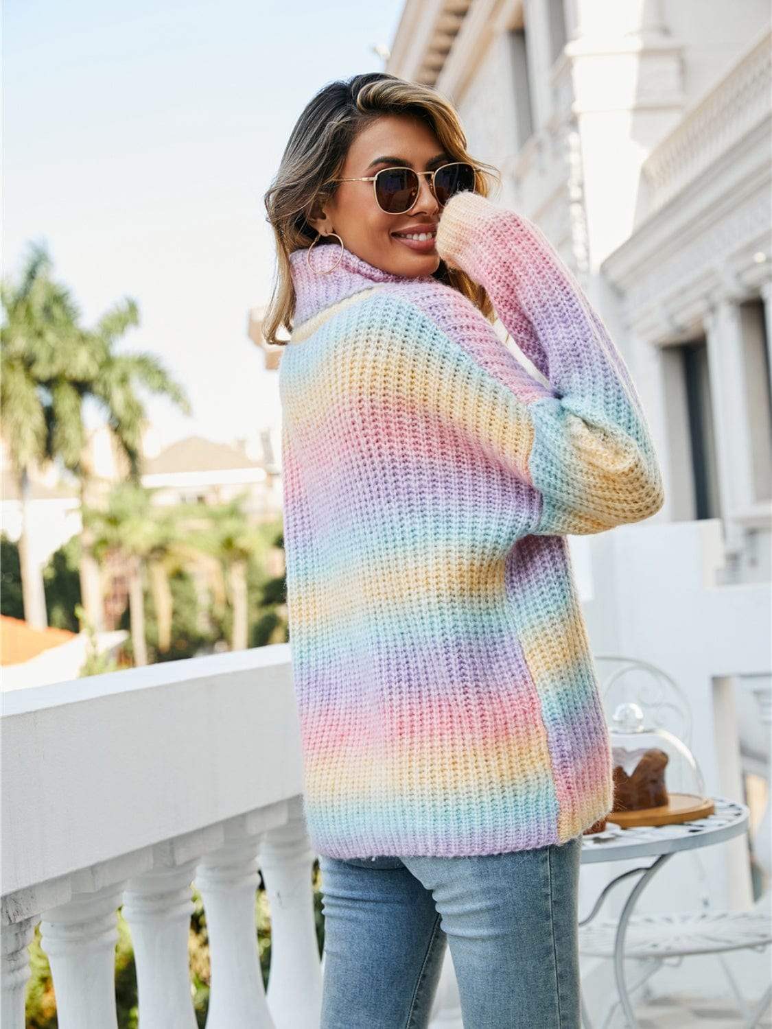 Contrast Turtleneck Dropped Shoulder Sweater - Trendsi - Flyclothing LLC