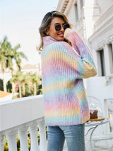 Contrast Turtleneck Dropped Shoulder Sweater - Trendsi - Flyclothing LLC
