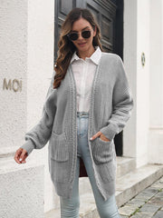 Open Front Rib-Knit Cardigan with Pockets - Trendsi