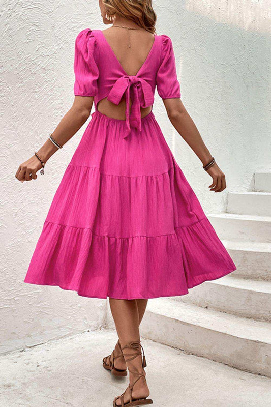 Square Neck Puff Sleeve Cutout Dress - Trendsi - Flyclothing LLC