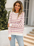 Striped Drop Shoulder Knit Top - Trendsi