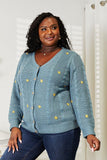 HEYSON Full Size Floral Embroidered Cable Cardigan - Trendsi