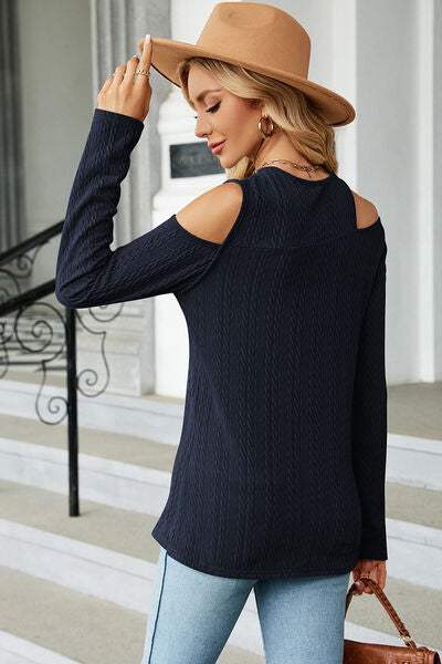Round Neck Cold Shoulder T-Shirt - Trendsi - Flyclothing LLC