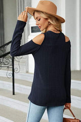 Round Neck Cold Shoulder T-Shirt - Trendsi - Flyclothing LLC