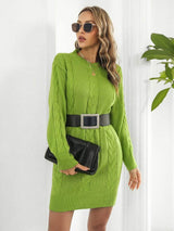 Cable-Knit Round Neck Sweater Dress - Trendsi - Flyclothing LLC