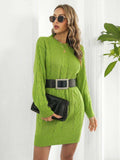 Cable-Knit Round Neck Sweater Dress - Trendsi - Flyclothing LLC