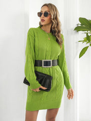 Cable-Knit Round Neck Sweater Dress - Trendsi