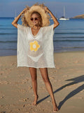 Openwork Flower V-Neck Short Sleeve Cover Up - Trendsi - Flyclothing LLC