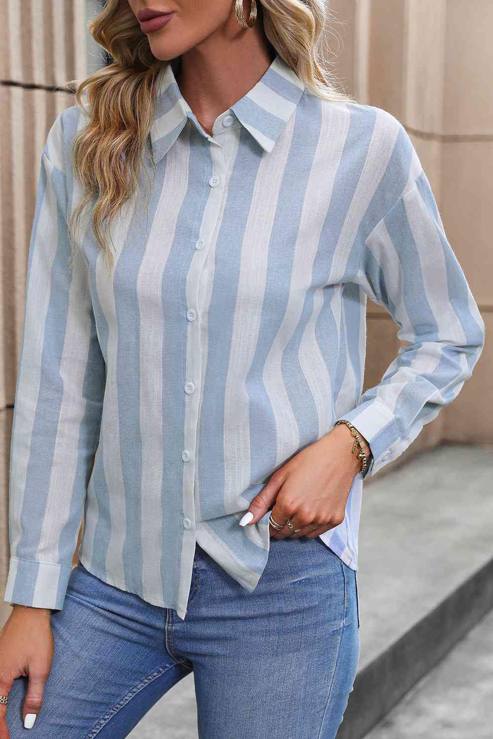 Striped Long Sleeve Shirt - Trendsi
