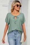 Eyelet Tie Neck Flutter Sleeve Blouse - Trendsi - Flyclothing LLC