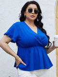 Plus Size Surplice Neck Babydoll Blouse - Trendsi