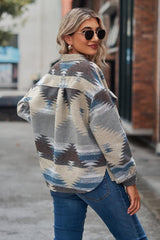 Printed Collared Neck Jacket - Trendsi