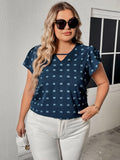 Plus Size Swiss Dot V-Neck Flutter Sleeve Tee - Trendsi