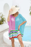 Contrast Scoop Neck Openwork Half Sleeve Cover Up - Trendsi - Flyclothing LLC