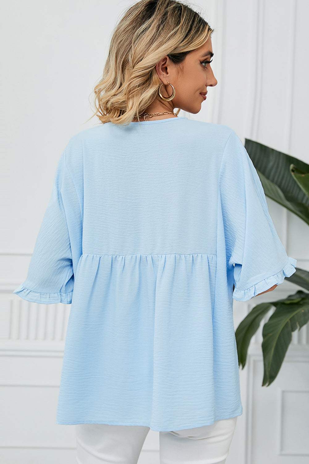 Peplum V-Neck Half Sleeve T-Shirt - Trendsi - Flyclothing LLC